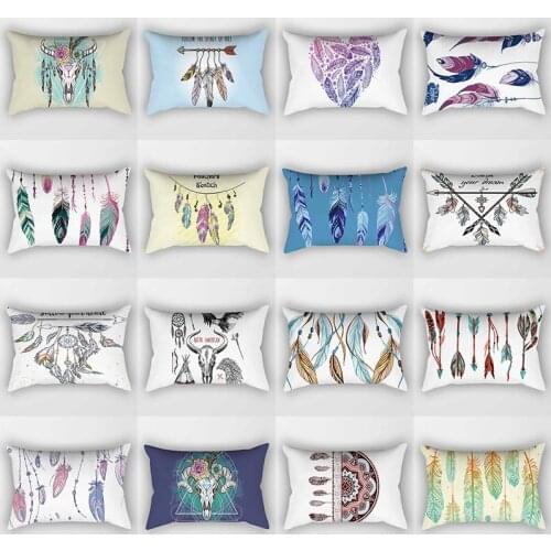 Beauty sketch feathers boho styles pillow cases short plush high quality rectangle thick pillow case covers size 50cm by 30cm