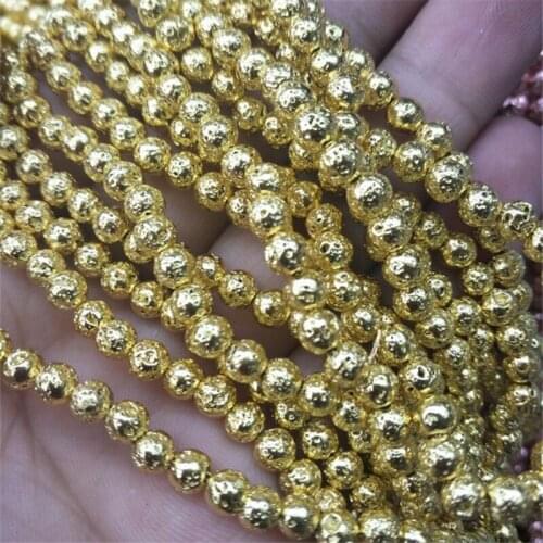 90PCS Golden Colors Of Lava Stone Beads Round Ball Size 4.5MM For Womens Bracelets Making Accessories Free Shipping