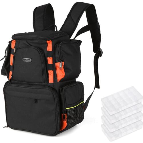 Lixada Fishing Tackle Bag Backpack Fishing Lures Bait Box Storage Bag with 4 Fishing Tackle Boxes