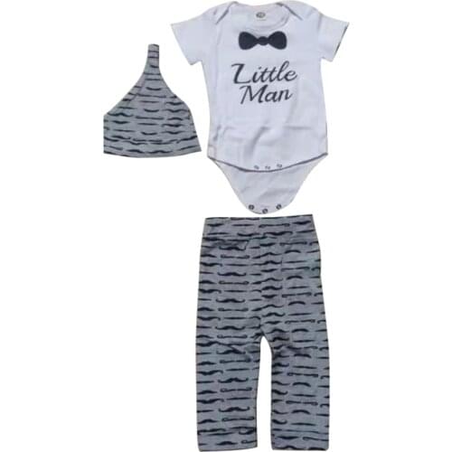 2017 Cute Newborn Baby Boy Infant Gentleman Romper + Pants Leggings +Hat 3pcs Clothes Outfit Set Size 0-24M