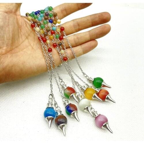 Natural Gem Stone Quartz Crystal amethyst 7 Chakra Reiki Healing Pendule Pendant Round beads Pendulums For Dowsing Divination