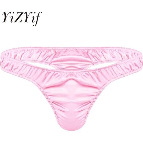 YiZYiF Mens Satin Sissy G String Pouch Underwear Triangle Briefs Men Gay Sexy Jockstrap T Back U Convex Thong Men Satin Lingerie