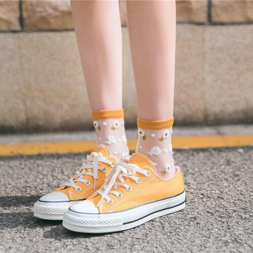 Transparent Lace Sweet Daisy Cartoon Flowers Summer Women Socks Street Snap Fashion Cute 7 Colors Breathable Ultra Thin Socks
