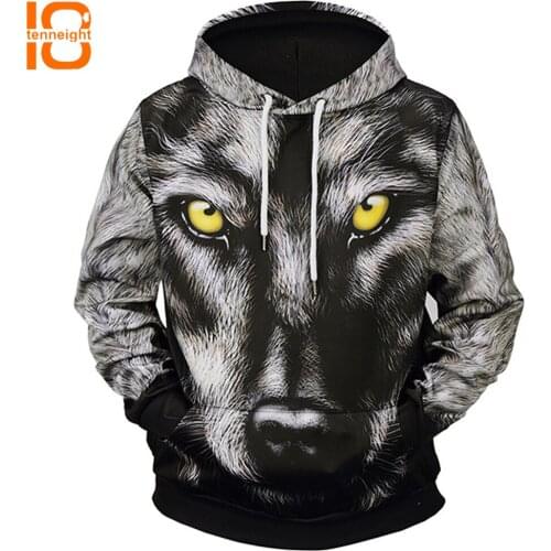 TENNEIGHT 2018 new snow wolf print 3D hooded sweatshirts long-sleeved hooded sweater men clothing sports sweatshirts large size