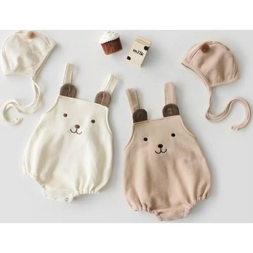 2020 New Baby Bodysuits Newborn Cartoon Jumpsuit+Hat Korean Japan Style Infant Girls Bodysuits Sleeveless Baby Girls Clothes