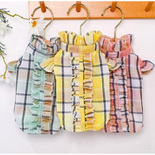 Dog Clothes Three-color Wavy Edge Plaid Shirt For Small Dog Puppy Pet Cat Spring &Summer Pet Cute Costume Pet Clothes