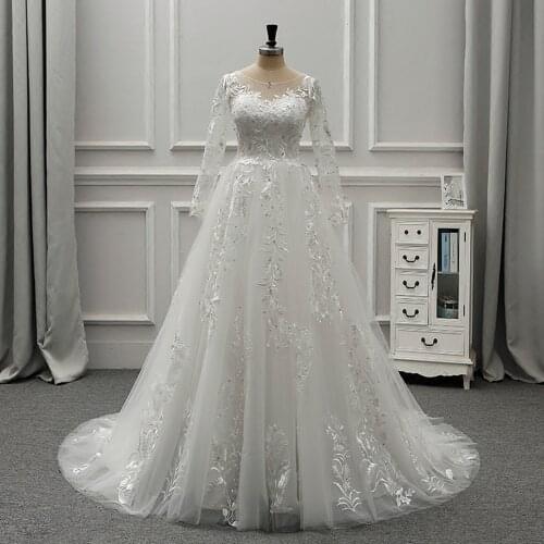 Long Sleeve A-line Wedding Dresses Luxury Trouwjurken Sequined Appliques Vestidos de Novia Plus Size Buy China Direct