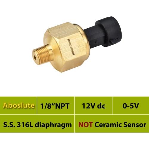 30 psi, 50 psi, 75 psi absolute, 10bar, 1.2mpa, 16bar, 12 V, 24 V dc supply, pressure sensor transducer, 0 to 5V signal, 1 8NPT