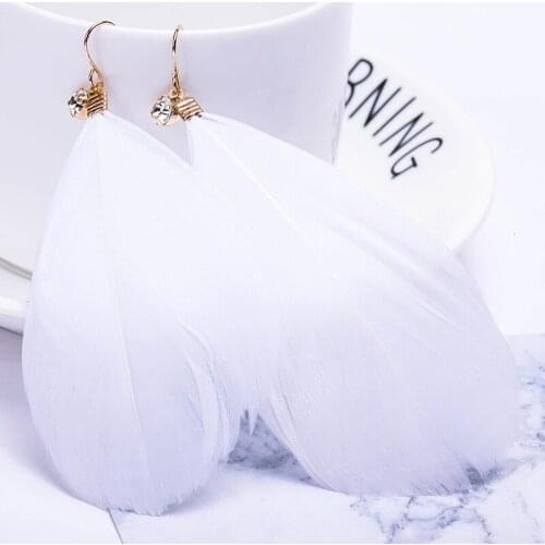 Crystal Earing Gold Color Big Feather Drop Earrings Long Tassel Rhinestone Charm Dangle Eardrop Jewelry Women Ear Accessories