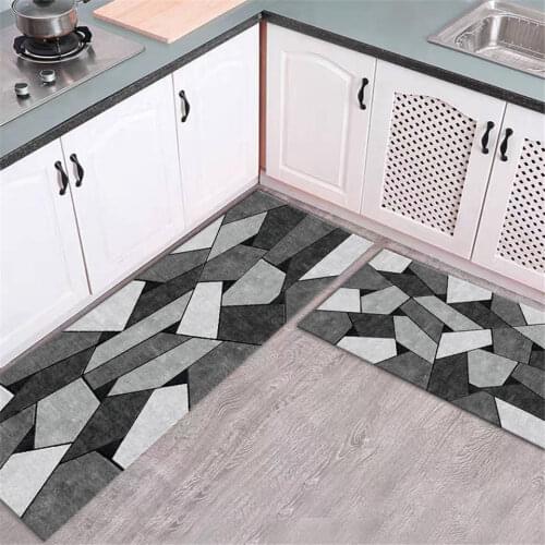 Modern Dark Gray Geometric Mat Long Kitchen Rug Set Customize Long Corridor Mat Nordic Non-slip Bath Mat Machine Washable Rug