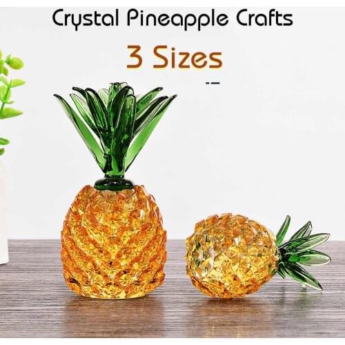 Crystal Glass Pineapple Figurine Hand Craft Gold Paperweight Ornament Gift Decorations
