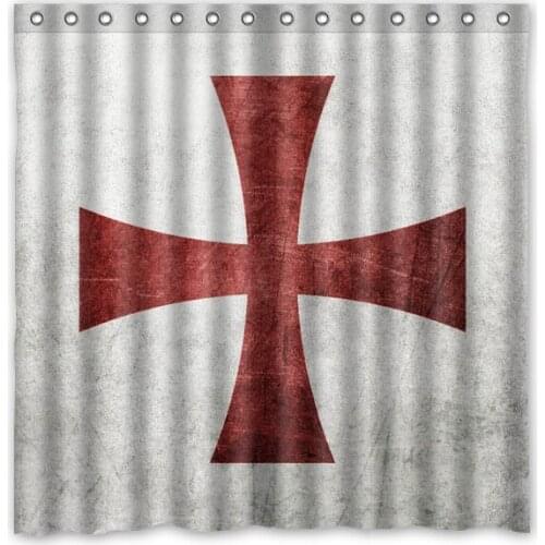 Hot New 180 x 180cm Knights Templar Cross Print Waterproof Fabric Bathroom Shower Curtain With Curtain Hooks Rings Free Shipping