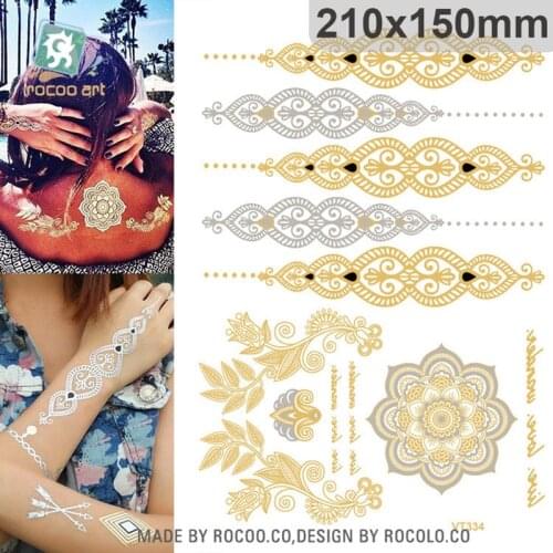 VT334/Best Quality Fashional Temporary Mandala Flower Tattoo Metallic Gold Silver Indian Henna Flash Body Hands Tattoo Sticker
