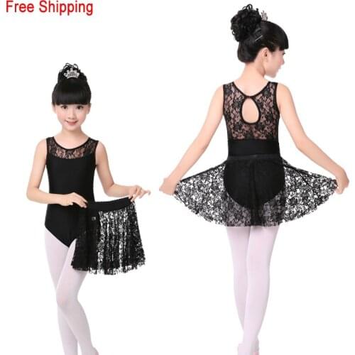 High Grade Lace Black Sleeveless Dance Leotard Lace Skirt Set Girls Kids Children Ballet Dancewear