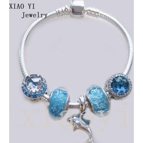 XIAOYI 2020 new 100% s925 Blue Ocean series dolphin glazed cats eyes are gentle and suitable for wedding party bracelet female