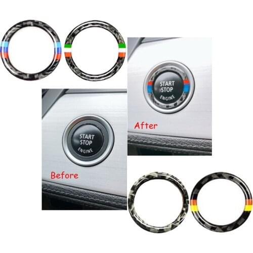 Youwinem Car Engine Start Stop Ring Trim M Sport Car Ignition Key Ring For BMW 3 Series E90 E92 E93 Carbon Fiber