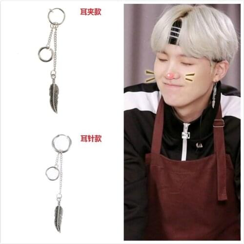 1 pc KPOP Bangtan Boys Vintage Stud Earrings Fashion Leaf Stainless steel Pendant Earrings jewelry for men women Suga Fans