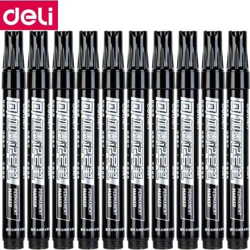 10PCS/BOX Deli s561# permanent marker pen paint marker black blue red 3 colors ink changeable wholesale