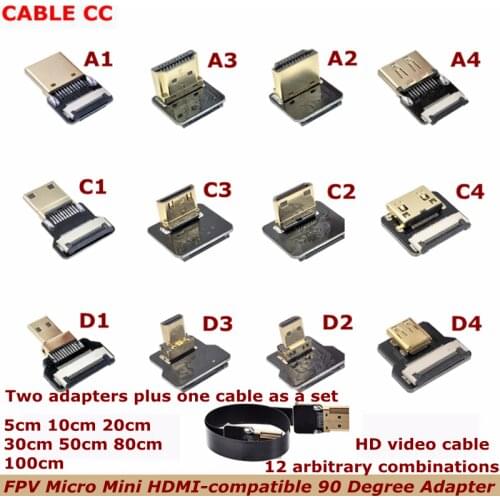 100cm FPV Micro HDMI Mini HDMI 90 Degree Adapter FPC ribbon flat HDMI cable pitch 20pin, used for Multicopter aerial photography