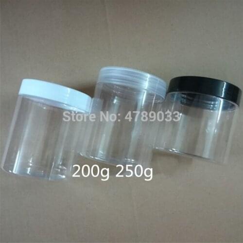200ml Transparent Plastic Cream Jars With Black/White Plastic Lid Mask Jar cosmetic container 250g PET Jars cosmetic packaging