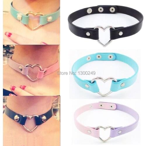 2016 Hot Dark Sweet heart Rivet Necklaces Harajuku Collar leather Choker 100% handmade fashion punk Necklace collar
