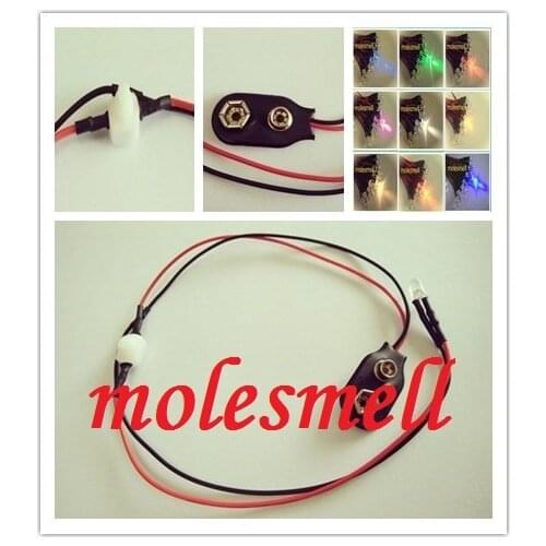 5mm 9v DC Multicolor Red Yellow Blue Green White Orange UV Pink Warm white Pre-Wired LED WITH SNAP ON 9V clip with mini switch