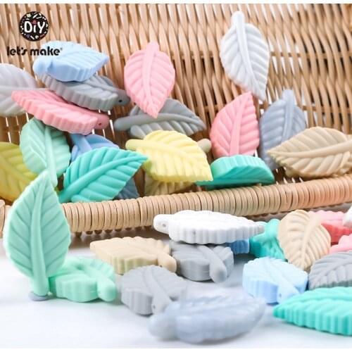 LetS Make 5Pc Baby Teether Silicone Charms Leaves Cartoon Toddler Toys Silicone Teether Silicone Beads Toys