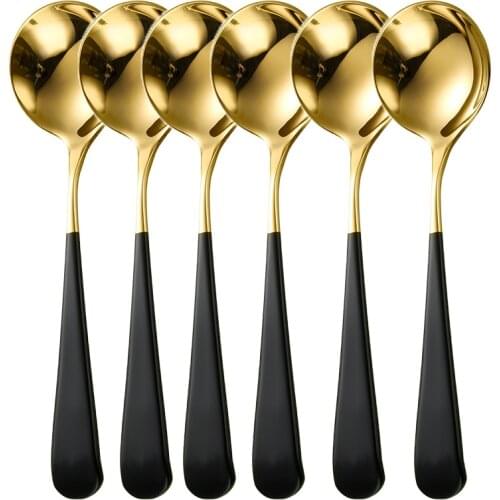 6Pcs Coffee Scoop 18/8 stainless Steel Tea Spoon For Dessert Small Coffee Scoop Black Gold Dessert Tools Teaspoons Tableware Set