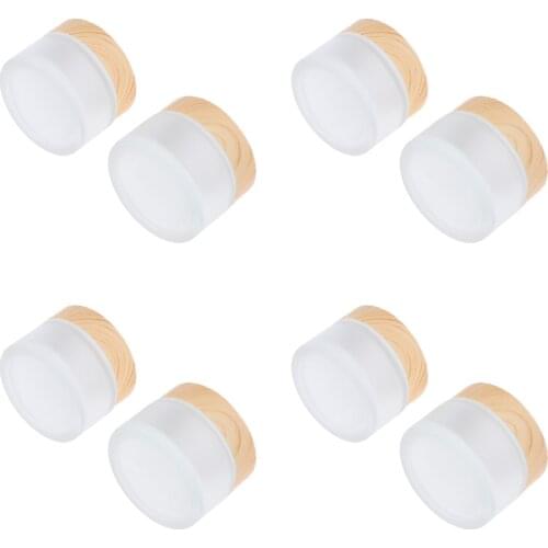 8 Pcs Bamboo Lid Frosted Glass Bottle Cream Jars Empty Cosmetic Comtainers - Refillable Bottles & Accessories