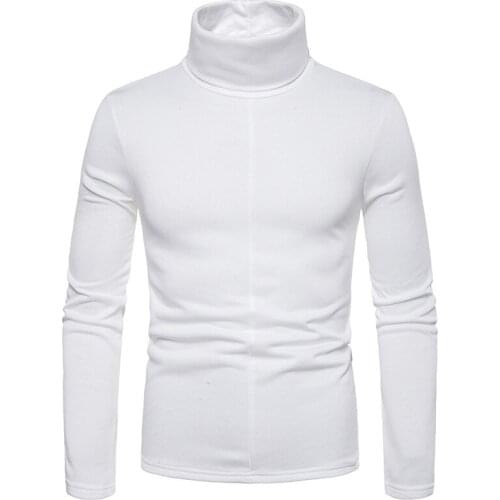 White Turtleneck Pullover Men Tshirt 2020 Autumn Winter New Slim Fit Long Sleeve T Shirt Men Solid Color Casual Tee Shirt Homme