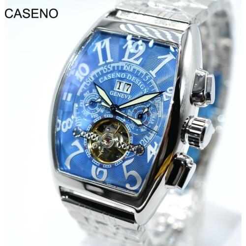 Tourbillon Skeleton Automatic Mechanical Mens Watches Top Brand Luxury Military Sport Watch Stainless Steel Male Clocks CASENO