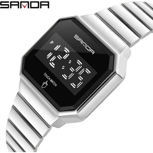 Touch Screen Electronic Watches Men SANDA Brand LED Digital Wristwatch Mens 50M Waterproof Watch Stainless Steel reloj hombre