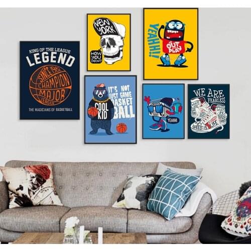 COLORFULBOY Basketball Bear Fans Canvas Painting Wall Art Print Canvas Poster Cartoon Wall Pictures For Living Room