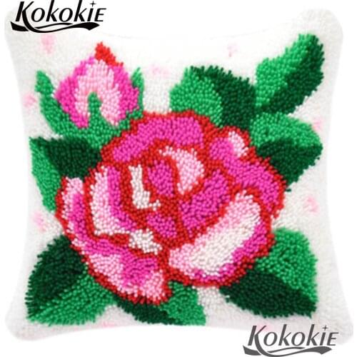 Diy rug flower printed 3d carpet Latch hook rug making kit Crocheting Kit Rug Yarn Handmade Unfinished Embroidery Pillowcase