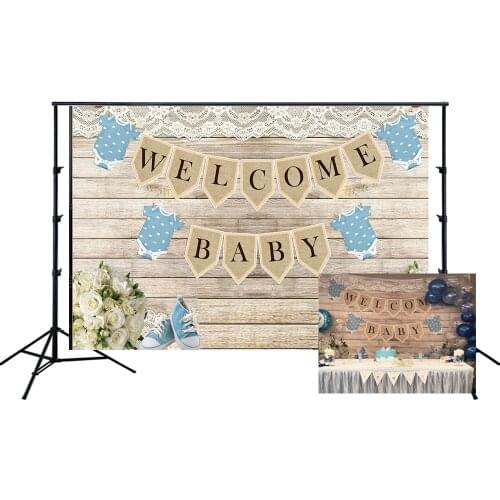 Welcome Baby Shower Backdrop Lace Pattern Wood Plank Party Banner Photo Background Dessert Table Scene Setter Wall Decorations