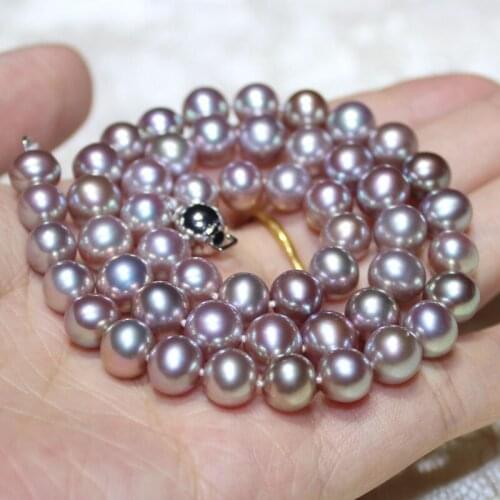ElegantAAA 9-10mmsouth sea round lavender pearl necklace 18inch 925s KKK