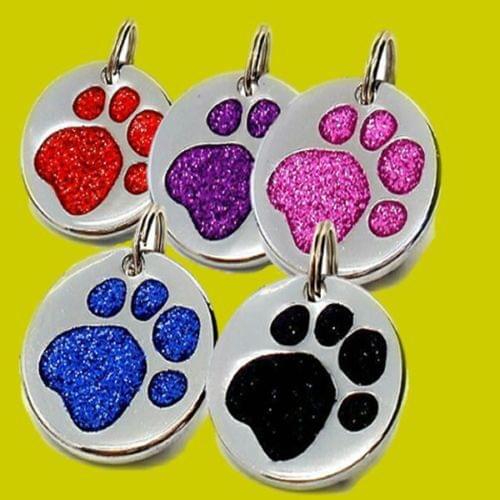 Custom Pet ID Tag, Quality Reflective Glitter Dog Paw Tags ENGRAVED low price engraved pet tags FH890333