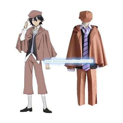 Anime Bungo Stray Dogs Detective Ranpo Edogawa Cosplay Costumes Vest & Cloak & Pants & Tie & Hat Uniform Suit Outfit