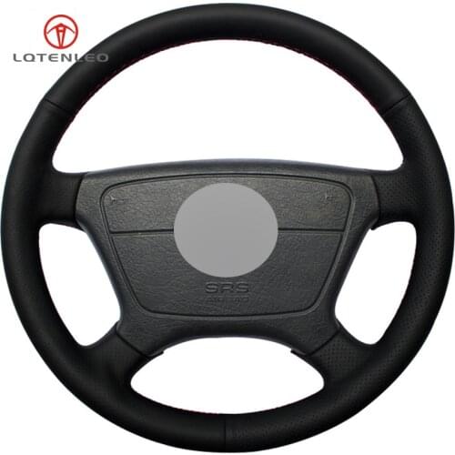 LQTENLEO Black Genuine Leather Car Steering Wheel Cover for Mercedes Benz W210 E-Class E200 280 320 1995-2002 W140 S320 350 420