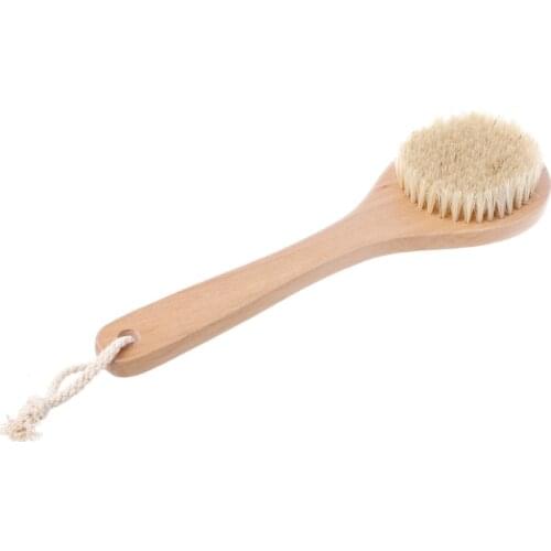 Wooden Handle Natural Bristle Dry Skin Exfoliation Body Brush Massager Detox