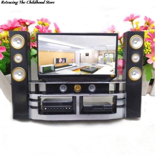 Mini Hi-Fi TV Home Theater Cabinet Set Combo For Barbie Doll Clothes Dress Accessories House Furniture 1:6 Scale Baby Toys