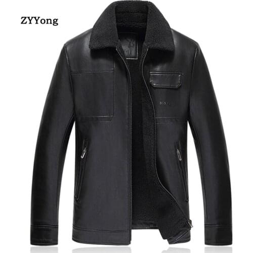 Mens Leather Jackets Men Business Casual Plus Thick Warm Windproof Fleece PU Leather Coats Motorcycle Suede Jacket XL-8XL