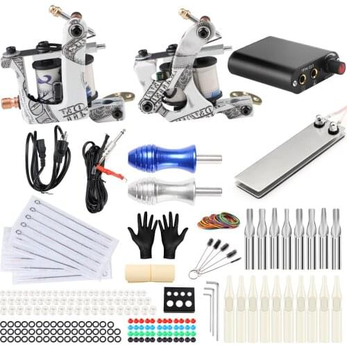 Beginner Tattoo Kit Supplies Equipment Set Coils Machine Guns Coil Tattoo Set Needle Power Tip Grip Fast delivery