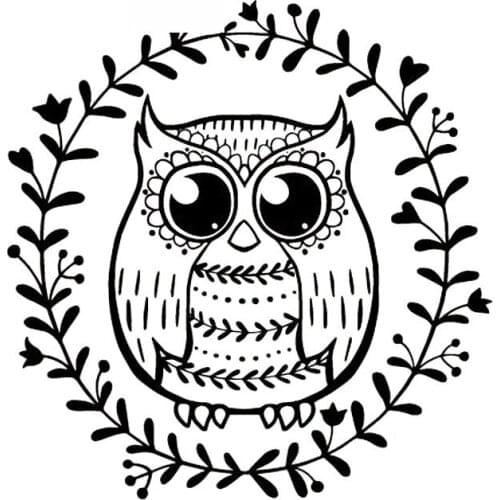 Cute Owl Leaves Interesting Decals for Car Window Decoration Personality Pvc Waterproof Decals Black/white, 16cm*15cm