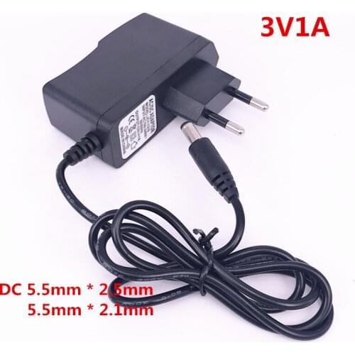 New 100-240V AC Converter Adapter DC 3V 1A Power Supply Charger EU Plug 5.5mm * 2.5mm(2.1mm) AC to DC