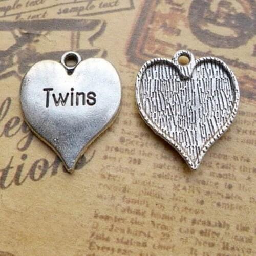 BULK 30 Eco-friendly Alloy Heart Shape Twins Charms Pendants Antique Tone 21*17.5mm 2.1g
