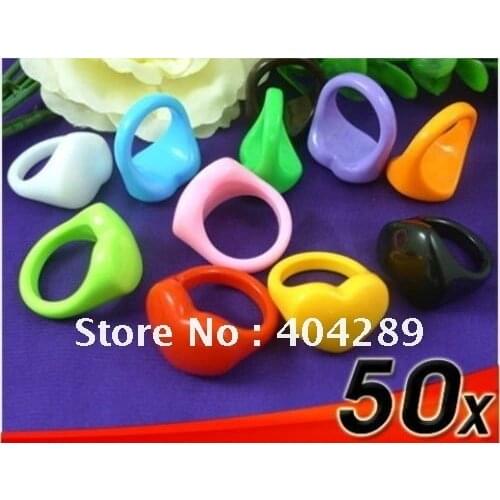 Wholesale 50pcs Colorful Girls Heart Lucite Resin Rings/Nail Art Rings,Free Shipping