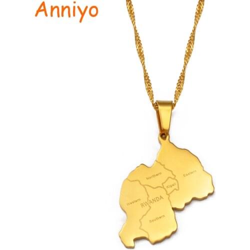 Anniyo Rwanda Map With Cities Gold Color Charm Pendant Necklace Rwandans Jewelry African Women Girls #233821