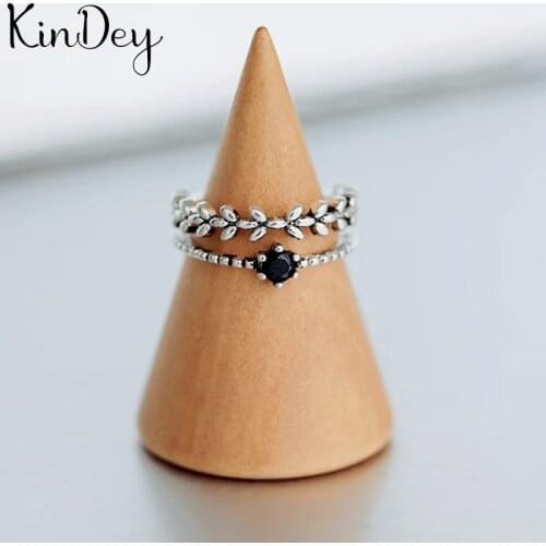 Simple Silver Color Crystal Leaf Rings For Women Lady Large Adjustable Finger Rings Party Gifts