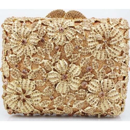 XIYUAN Luxury gold Handbags Women blue Crystal Evening Clutch Bags Vintage Party Flower Diamond Handbag Wedding shoulder Bag